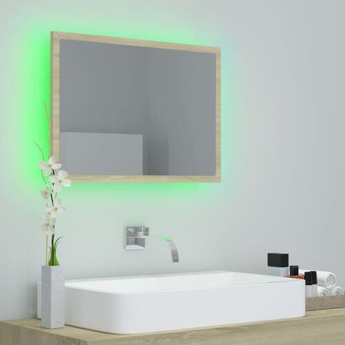 Badeværelsesspejl med LED-lys 60x8,5x37 cm akryl sonoma-eg