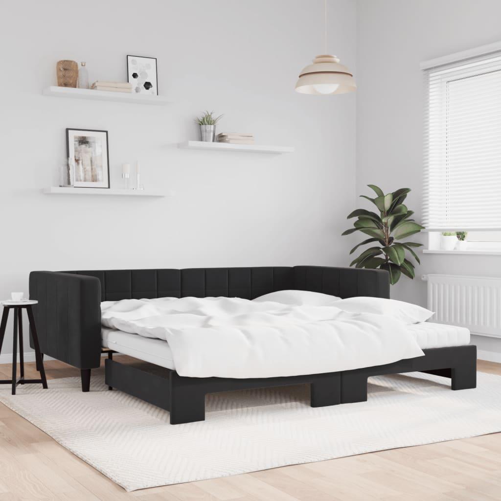 Daybed Velour Sort - med udtræk og madras / 100 x 200 cm