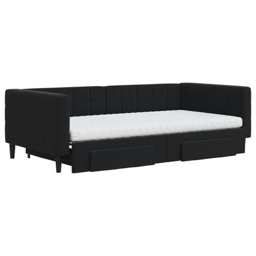 Daybed med udtræk og skuffer 100x200 cm velour sort