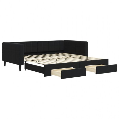 Daybed med udtræk og 2 skuffer 100 x 200 cm - sort velour