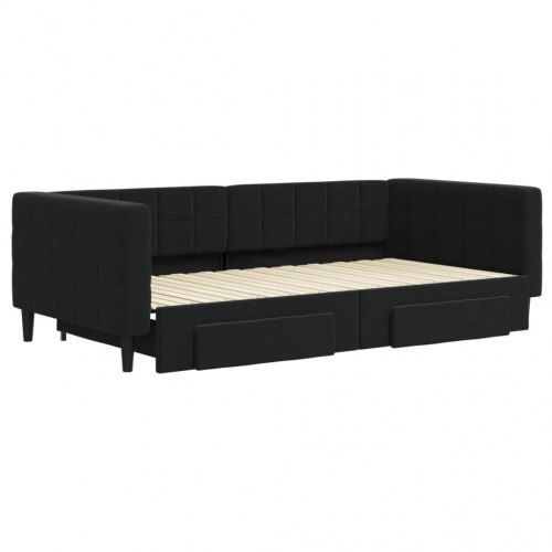 Daybed med udtræk og 2 skuffer 100 x 200 cm - sort velour