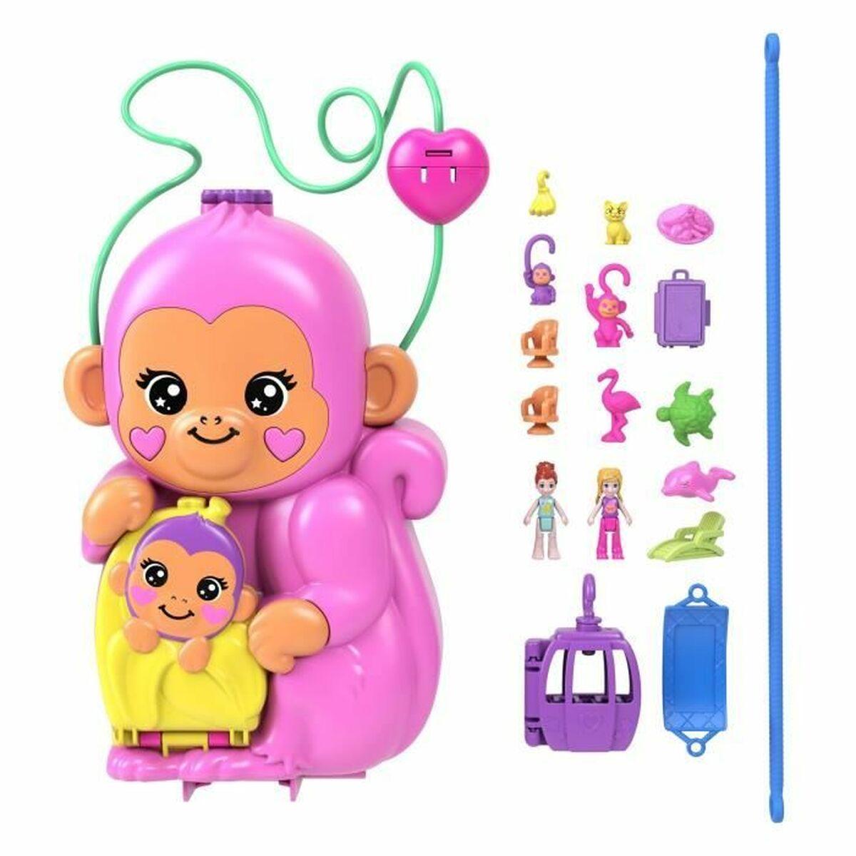 Polly Pocket Mommy Monkey and Baby - babydukke med tilbehør, rose/multifarvet billede