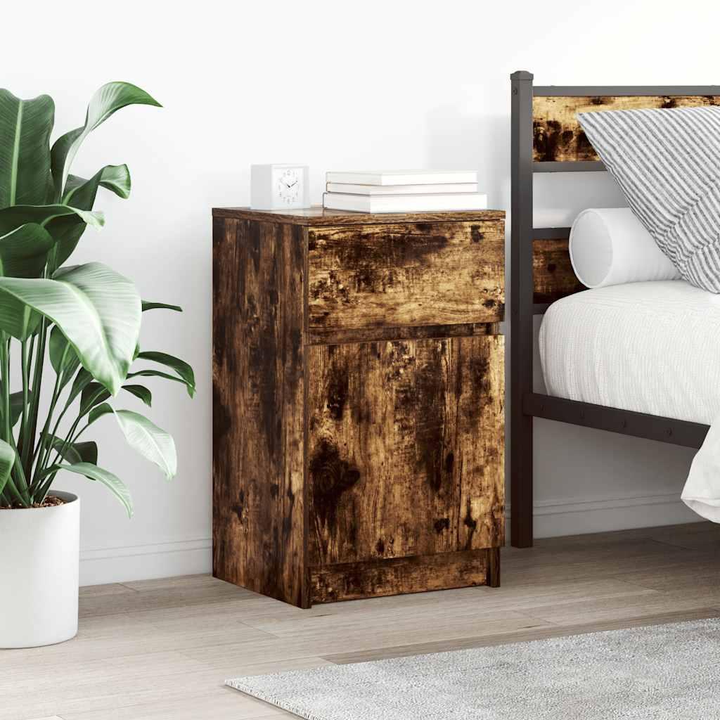 Sengeborde 2 stk. 39x35x65 cm konstrueret træ røget egetræ