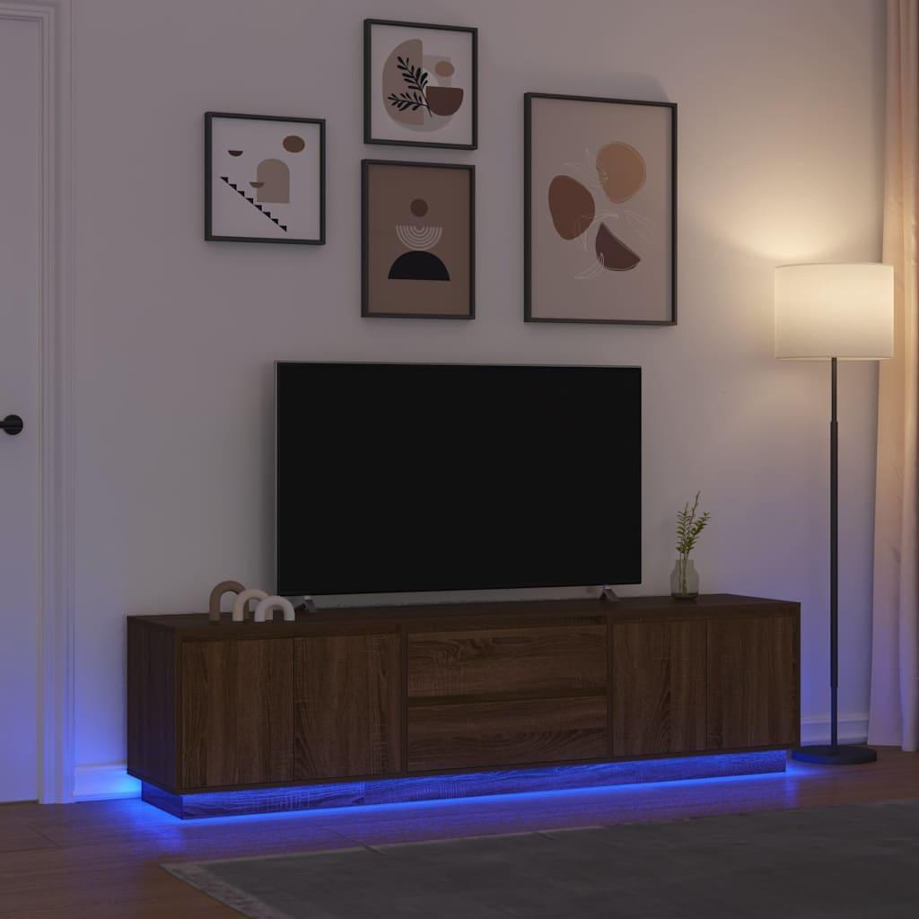Tv-bord med LED-lys 193,5x41x50 cm brun egetræsfarve