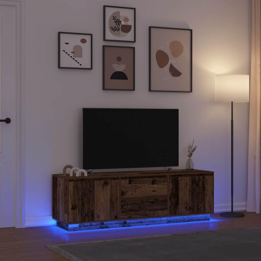 Tv-bord med LED-lys 160,5x41x50 cm antikt træ
