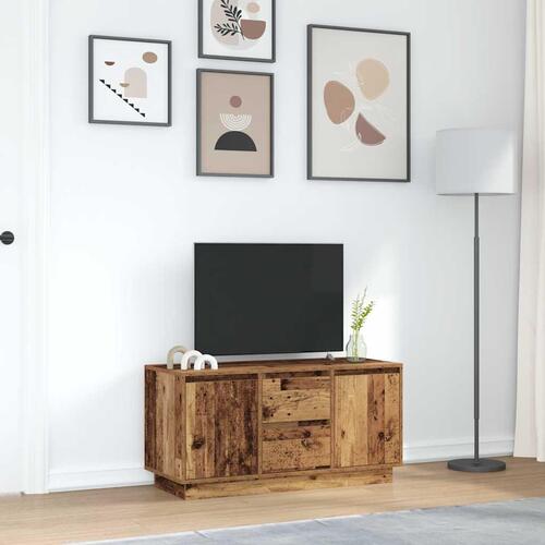 Tv-bord med LED-lys 100x41x50 cm antikt træ