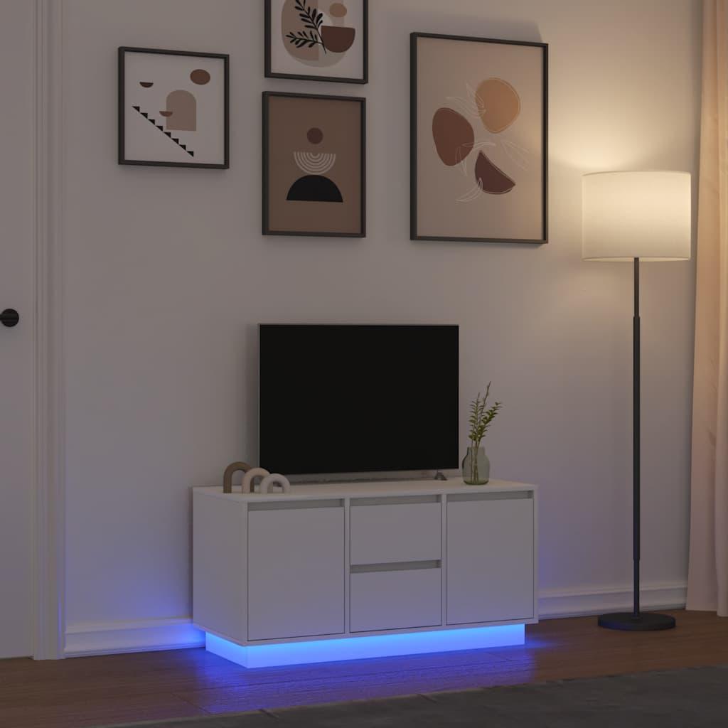 Tv-bord med LED-lys 100x41x50 cm hvid