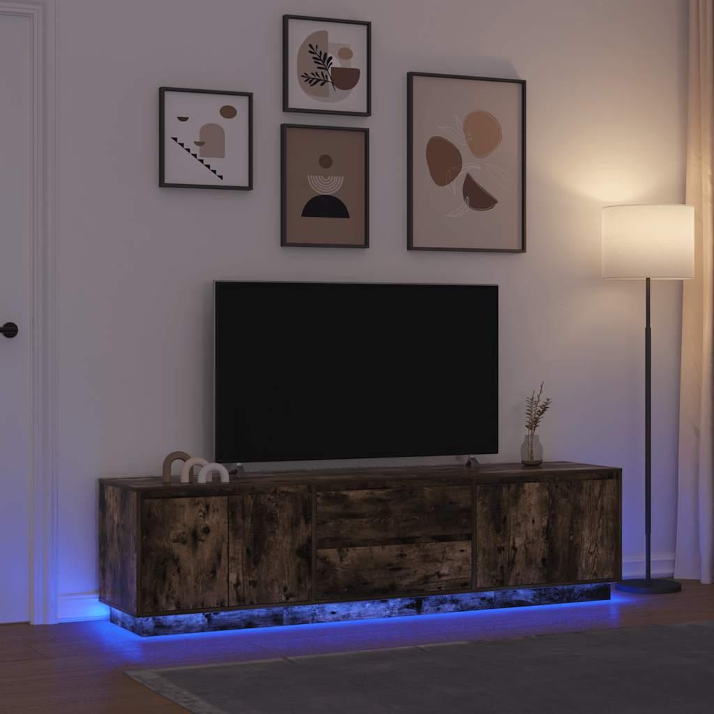 Tv-bord med LED-lys 193,5x41x50 cm røget egetræsfarve