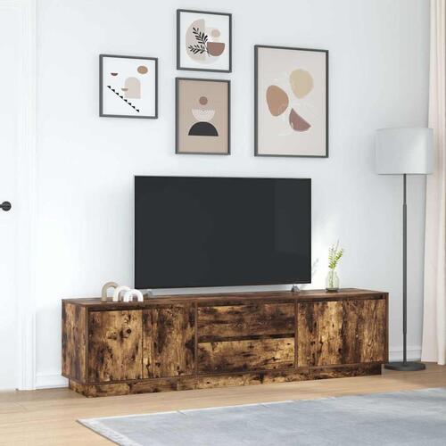 Tv-bord med LED-lys 193,5x41x50 cm røget egetræsfarve