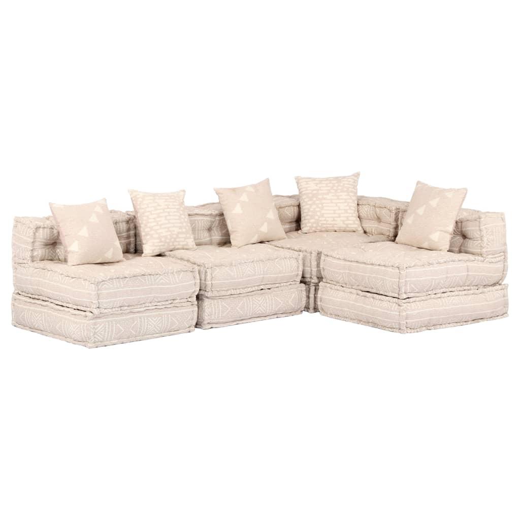 4-personers modulær puf stof beige