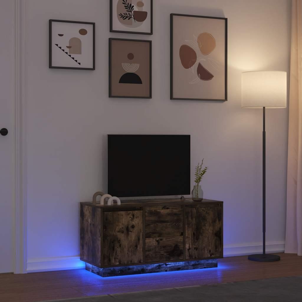 Tv-bord med LED-lys 100x41x50 cm røget egetræsfarve