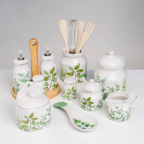 Saltbøsse med låg GREENS Hvid Grøn Stentøj 500 ml 12 x 8,5 x 15 cm