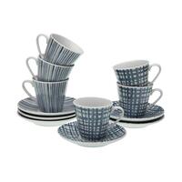 Sæt med kopper og underkopper Versa Blå Porcelæn