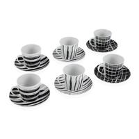 Sæt med kopper og underkopper Versa Sort Porcelæn