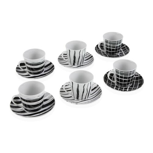 Sæt med kopper og underkopper Versa Sort Porcelæn