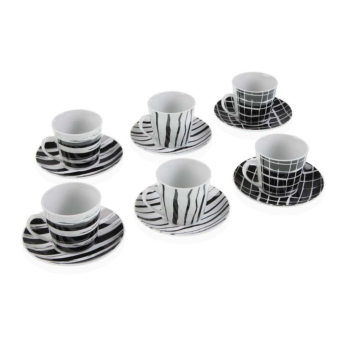 Sæt med kopper og underkopper Versa Sort Porcelæn