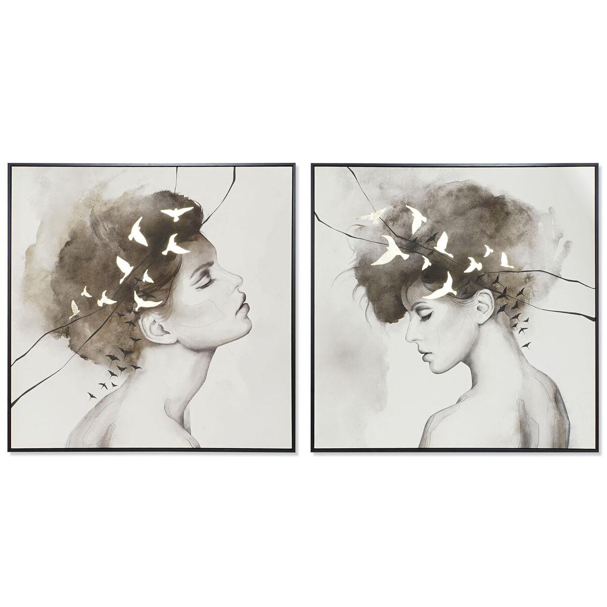 Lærred - dame motiv, 100 x 4 x 100 cm, sort/grå/gylden