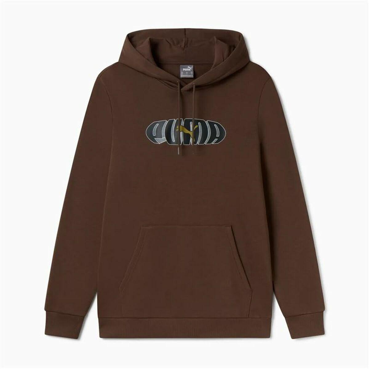 Puma Essentials+ Graphic Hoodie til mænd - L, brun hættetrøje