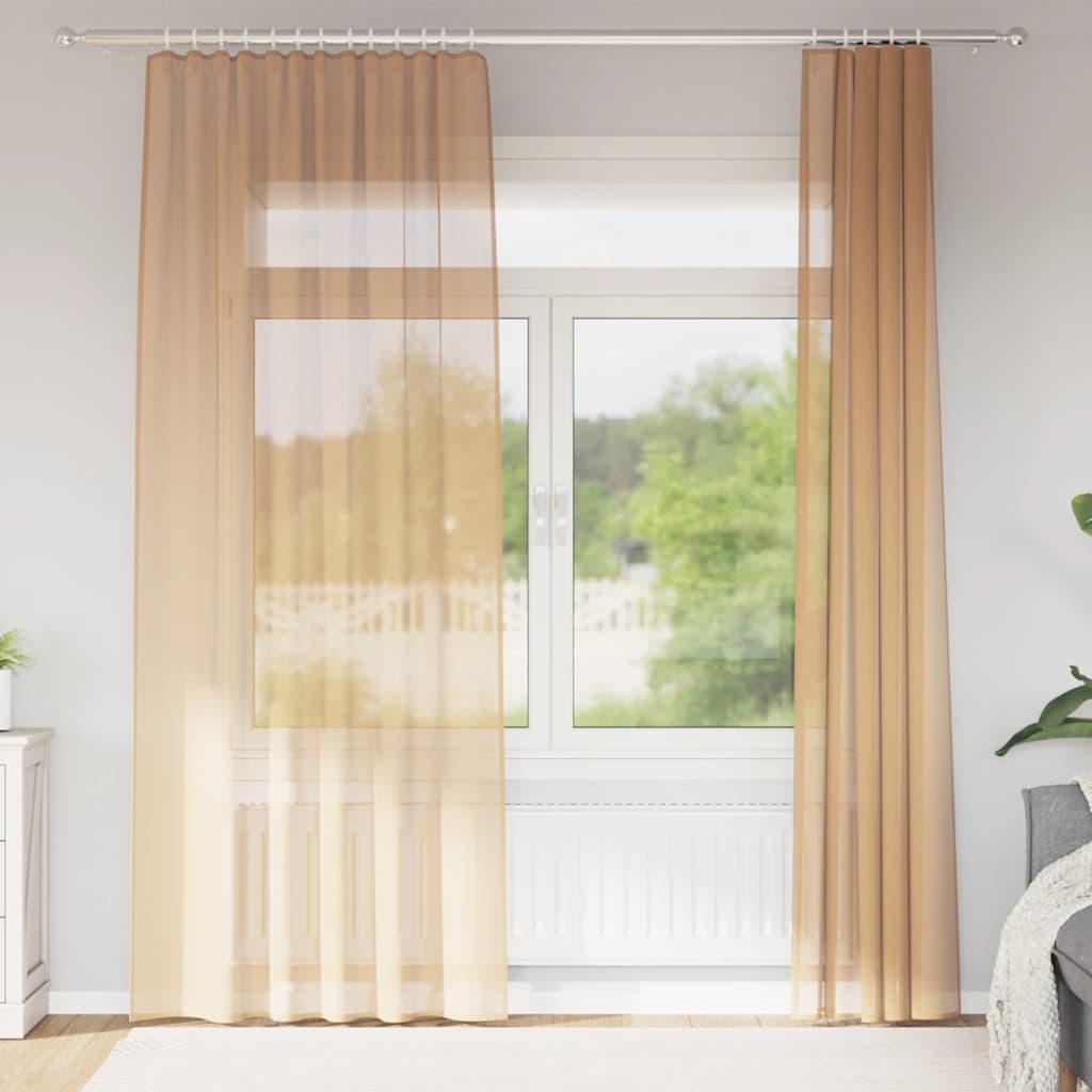 Voile-gardiner med løkker 2 stk. 140x225 cm sandfarvet