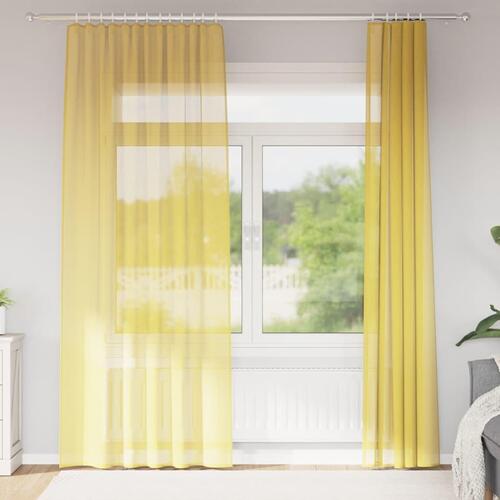 Voile-gardiner med løkker 2 stk. 140x245 cm gul