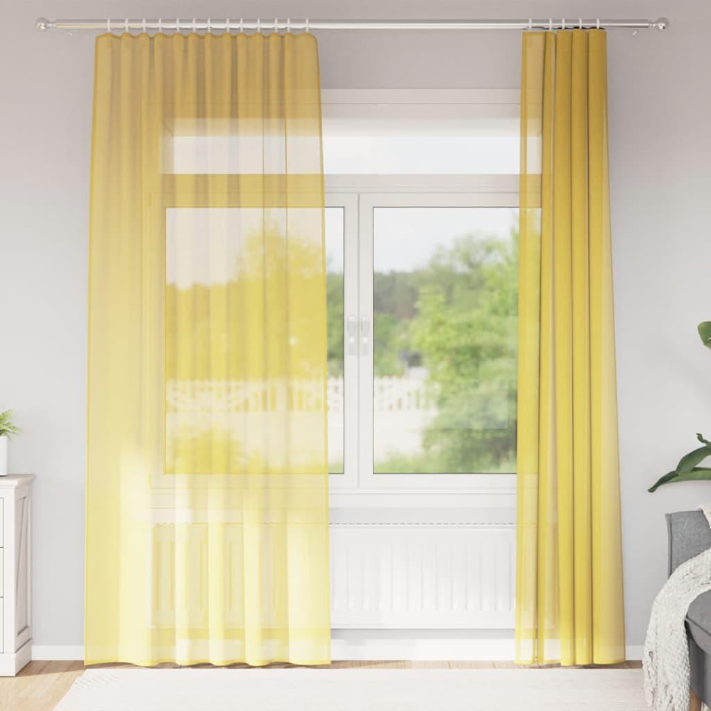 Voile-gardiner med løkker 2 stk. 140x245 cm gul