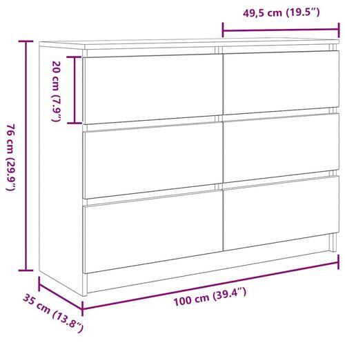 Skænk 100x35x76 cm konstrueret træ røget egetræsfarve