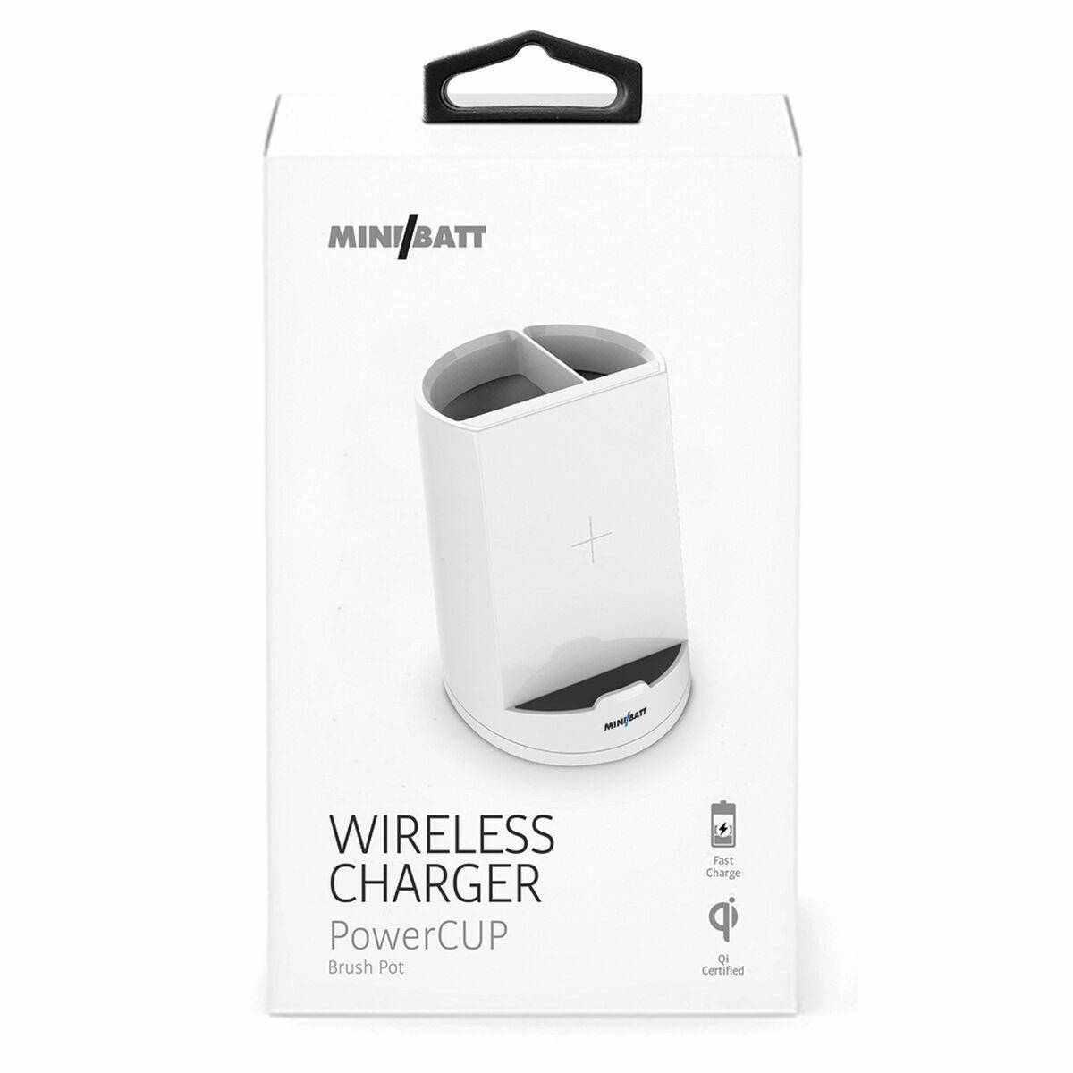 MiniBatt PowerCUP trådløs oplader med mobilholder - Hvid