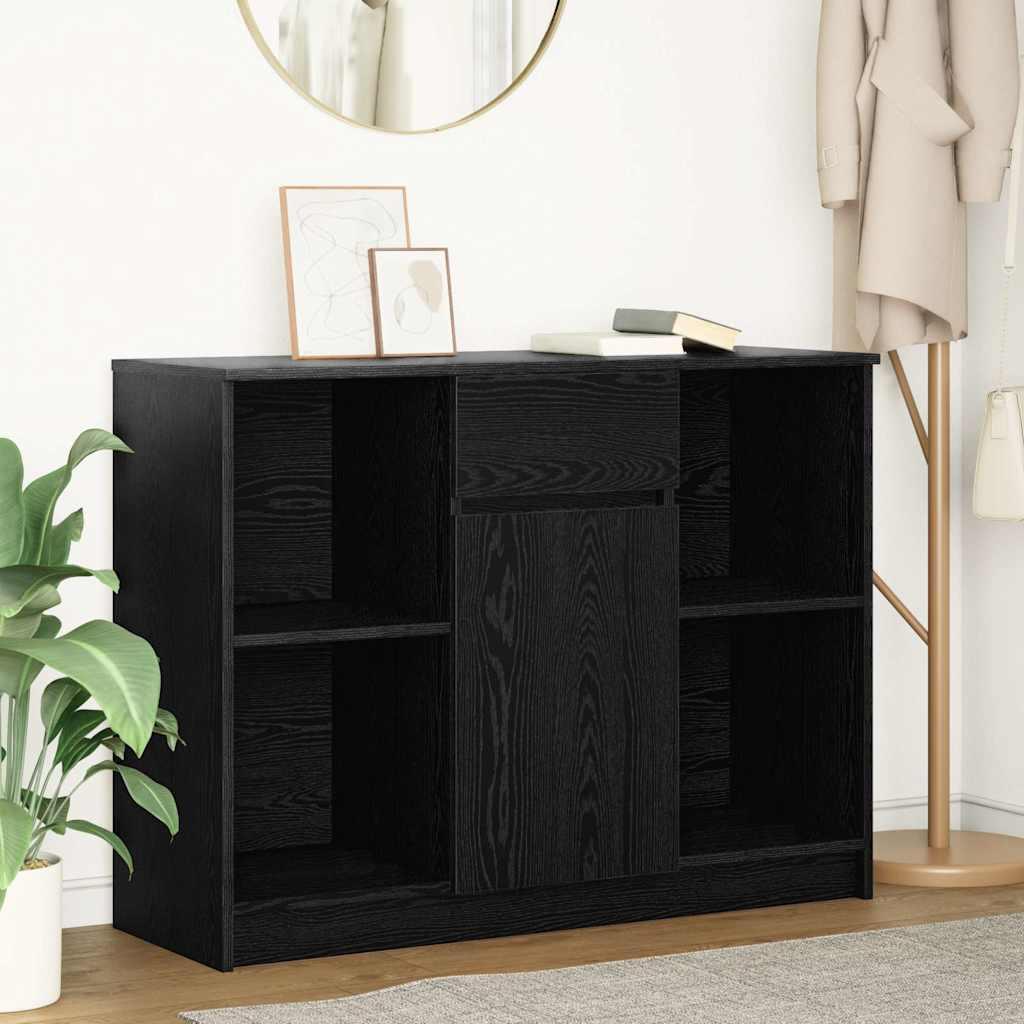 Skænk med skuffe 101x35x76 cm konstrueret træ sort egetræ