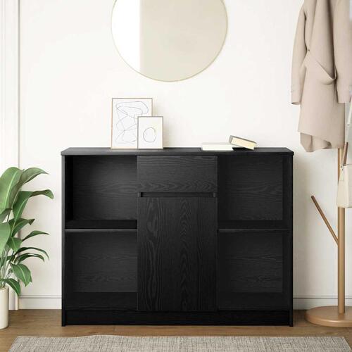 Skænk med skuffe 101x35x76 cm konstrueret træ sort egetræ