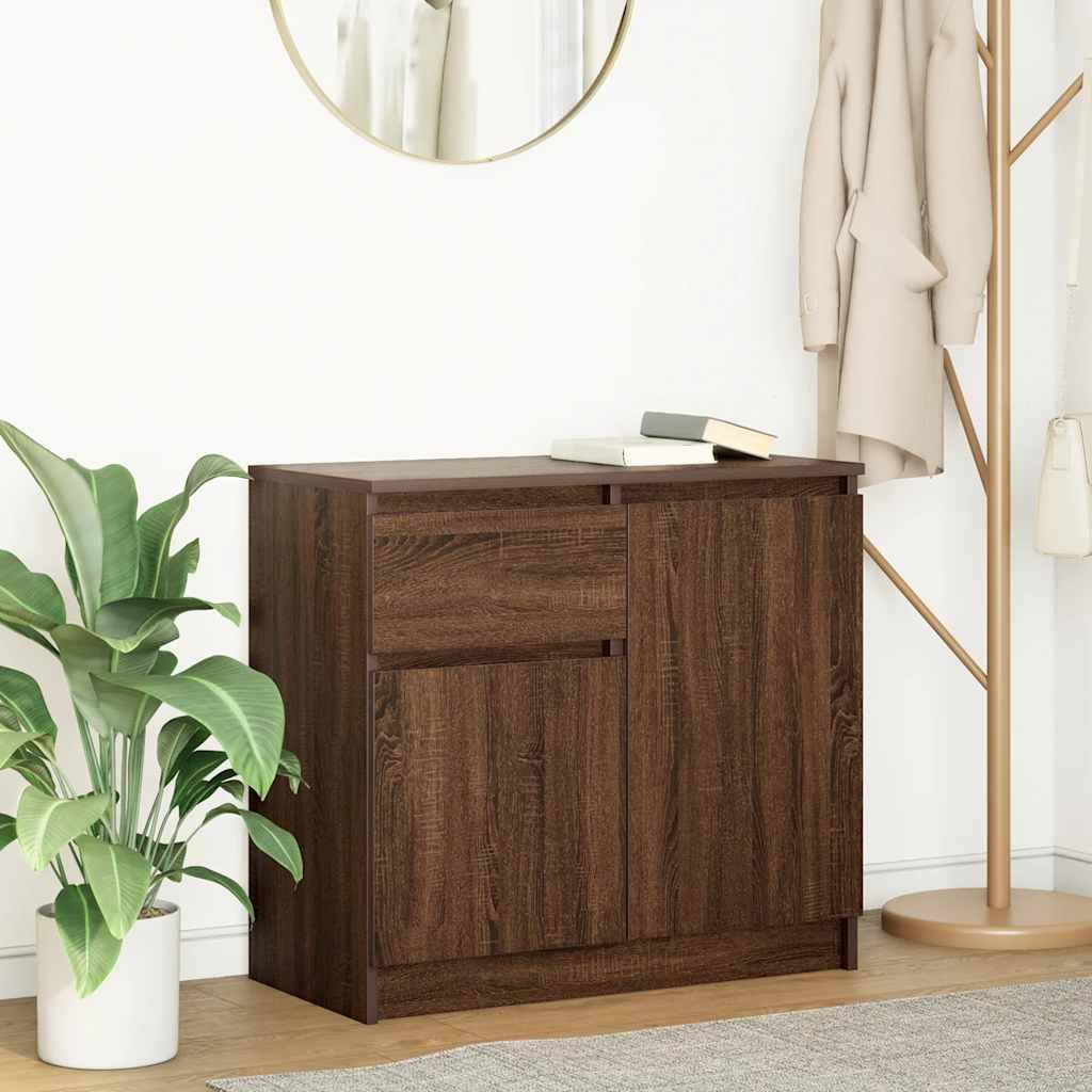 Skænk med skuffe 71x35x65 cm konstrueret træ brun egetræ