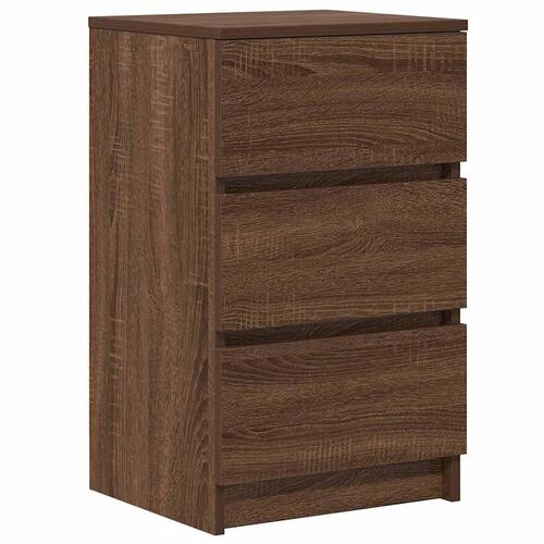 Sengebord med 3 skuffer 39x35x65 cm brun egetræsfarve