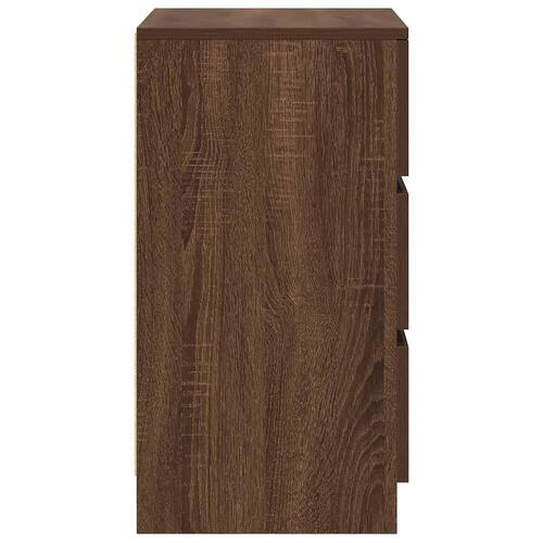 Sengebord med 3 skuffer 39x35x65 cm brun egetræsfarve