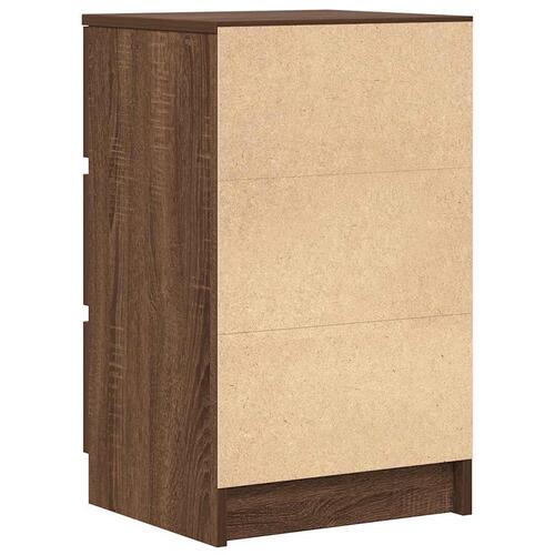Sengebord med 3 skuffer 39x35x65 cm brun egetræsfarve