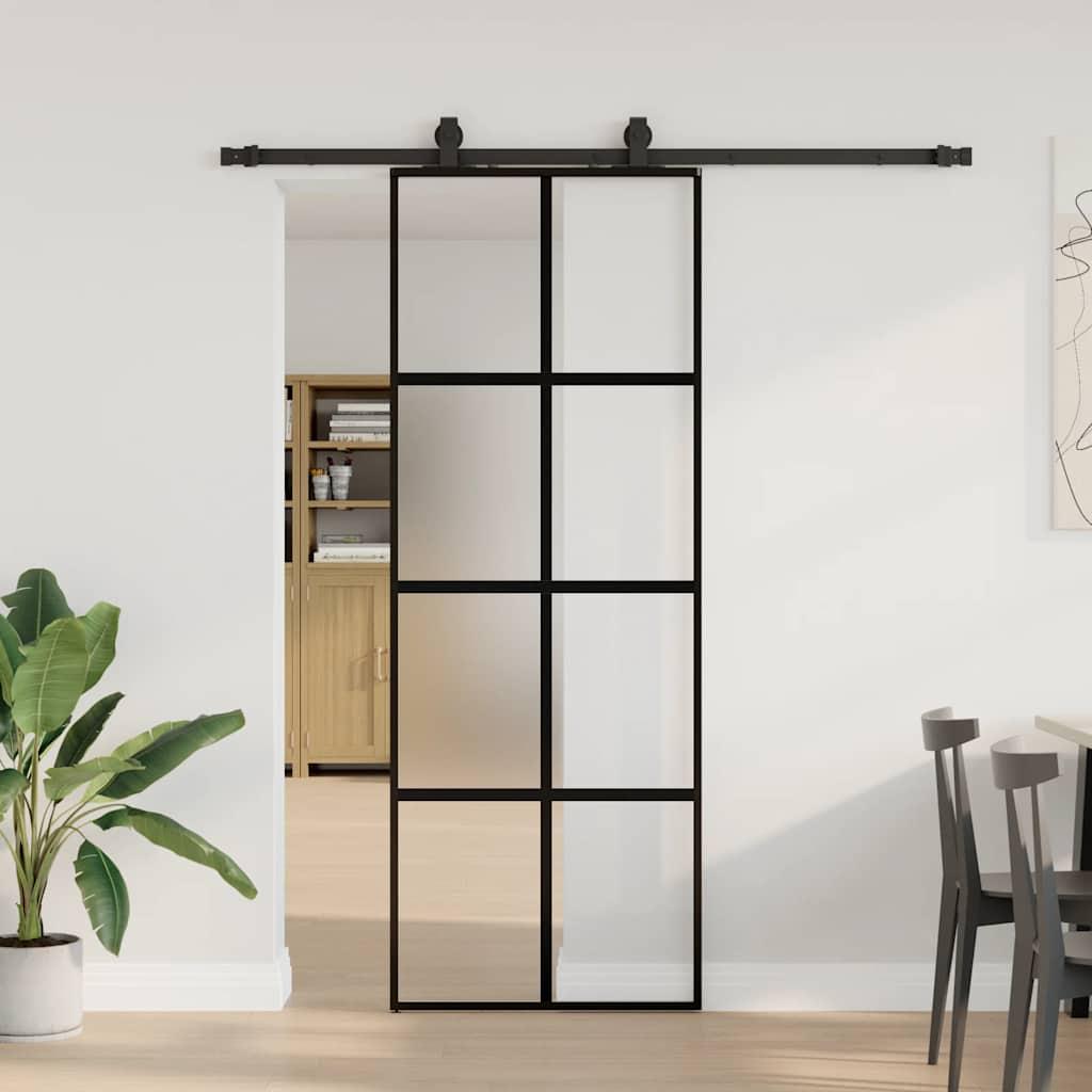 Skydedør 76×205 cm i hærdet glas - sort med hardwaresæt billede