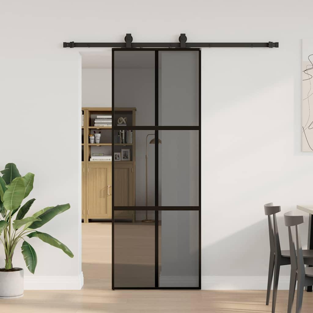 Skydedør 76×205 cm i hærdet glas - sort med hardwaresæt billede