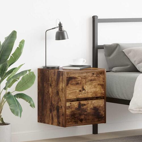 Væghængte sengeborde 2 stk. 38x34x40 cm røget egetræsfarve