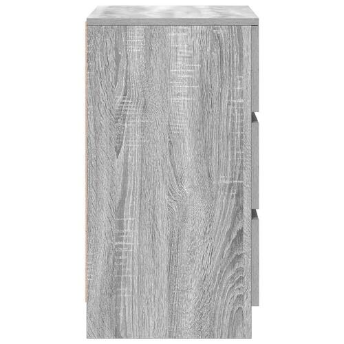 Sengebord med 3 skuffer 39x35x65 cm grå sonoma-eg