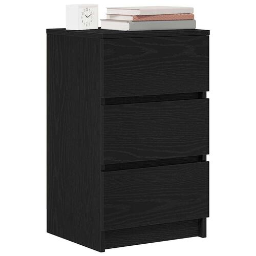 Sengebord med 3 skuffer 39x35x65 cm sort