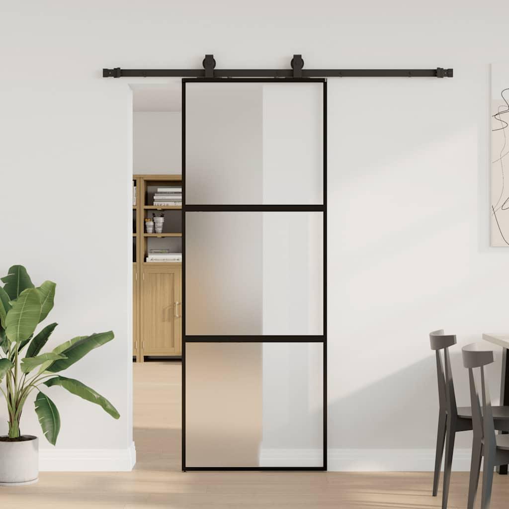 Skydedør i hærdet glas 76×205 cm med hardwaresæt - sort billede