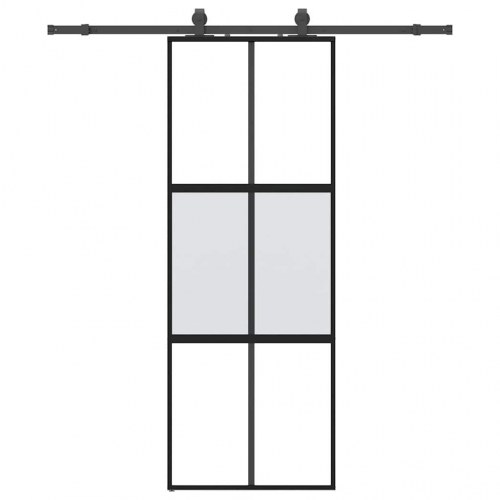Skydedør med hardwaresæt 76x205 cm hærdet glas sort