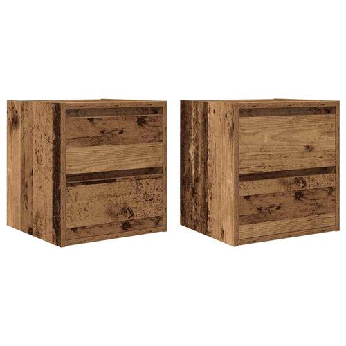 Væghængte sengeborde 2 stk. 38x34x40 cm antikt træ