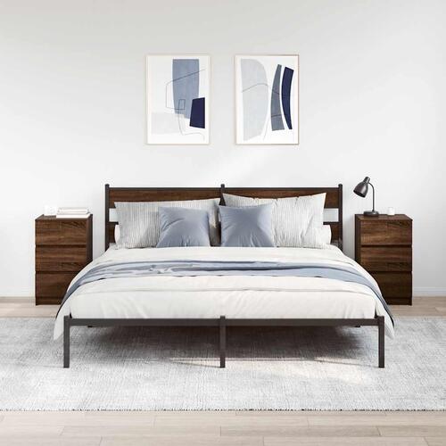 Sengeborde med 3 skuffer 2 stk. 39x35x65 cm brun egetræsfarve