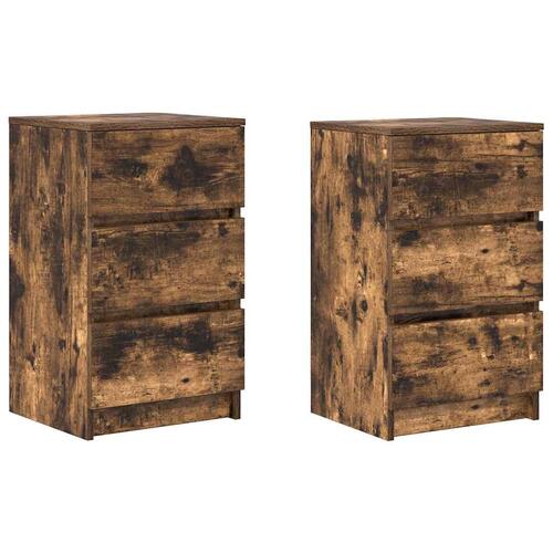 Sengeborde med 3 skuffer 2 stk. 39x35x65 cm røget egetræsfarve