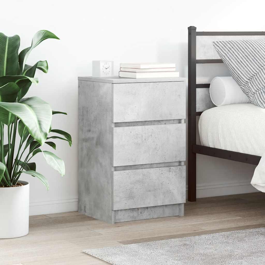 Sengeborde med 3 skuffer 2 stk. 39x35x65 cm betongrå