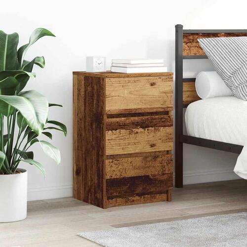 Sengeborde med 3 skuffer 2 stk. 39x35x65 cm gammelt træ-look