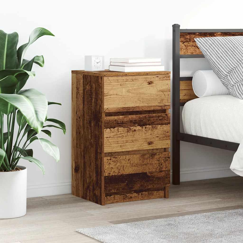 Sengeborde med 3 skuffer 2 stk. 39x35x65 cm gammelt træ-look