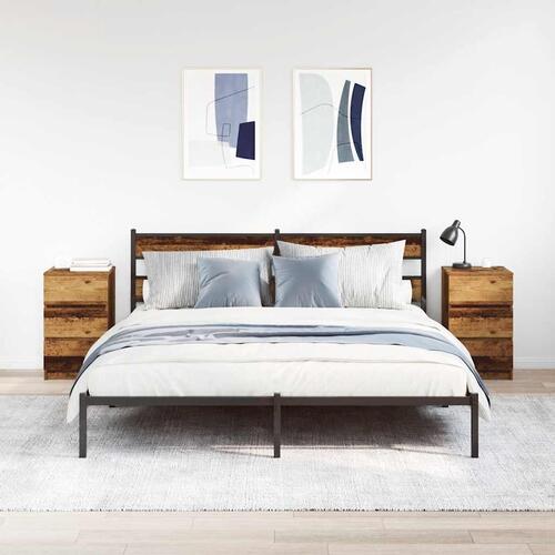 Sengeborde med 3 skuffer 2 stk. 39x35x65 cm gammelt træ-look