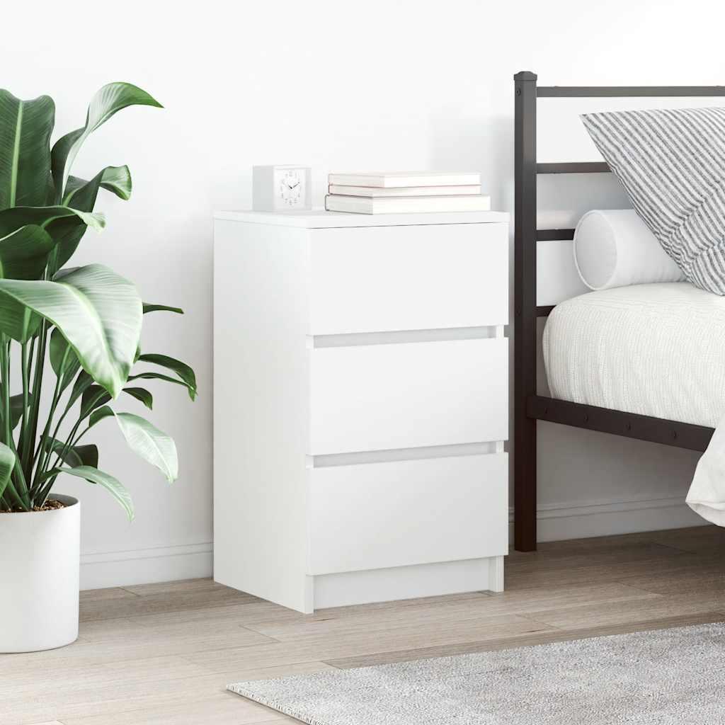 Sengeborde med 3 skuffer 2 stk. 39x35x65 cm hvid