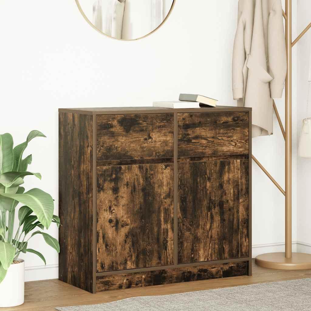 Skænk med skuffe 80x34x76 cm konstrueret træ røget egetræ