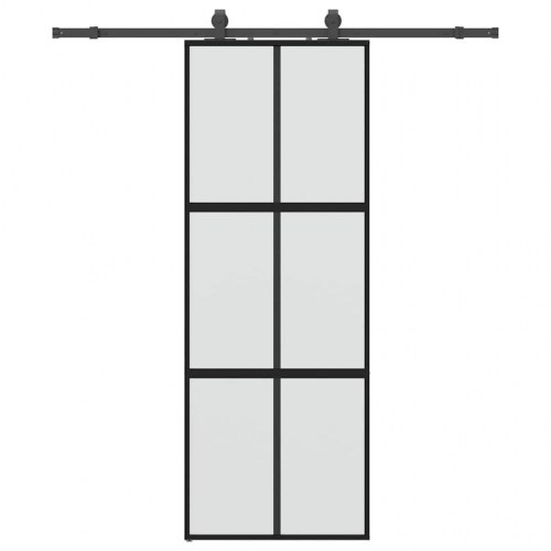 Skydedør med hardwaresæt 76x205 cm hærdet glas sort